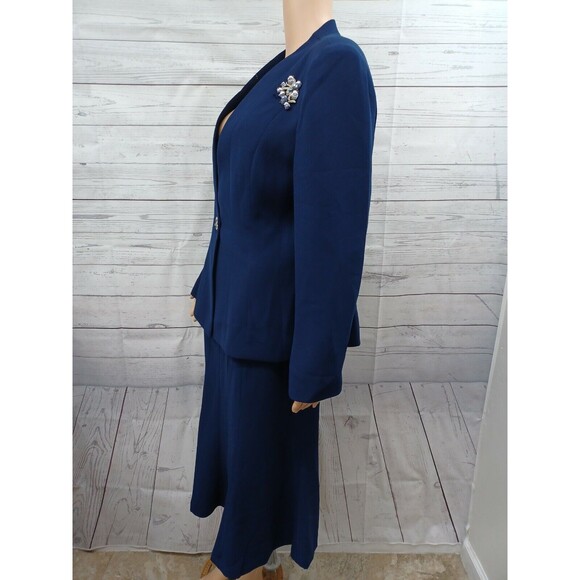 Night Studio Size 10 Navyblue Embellished Lined 2 Pc Skirt Church Suit - Picture 4 of 11